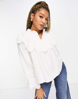 & Other Stories broderie detail ruffle blouse in off-white