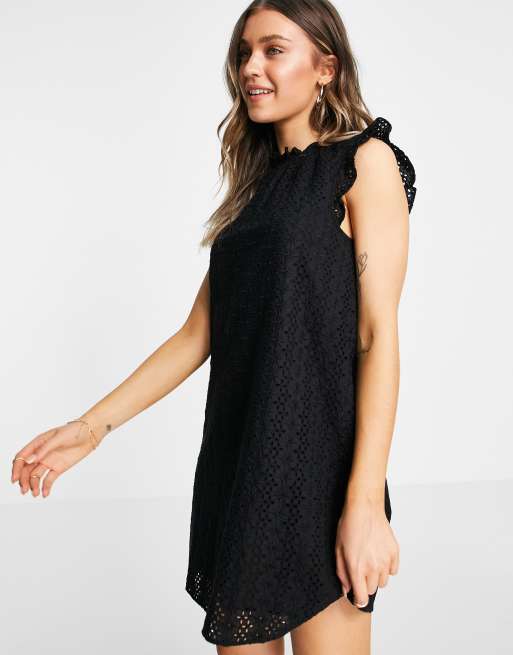 & Other Stories broderie mini dress in black | ASOS