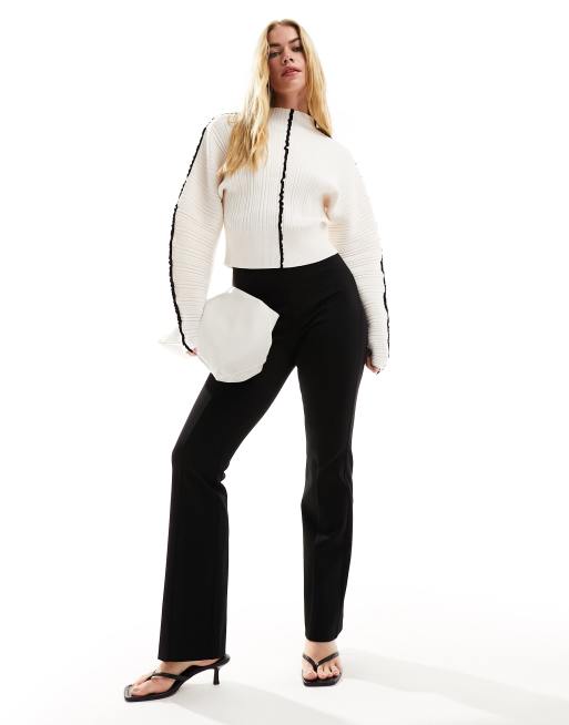& Other Stories - Broek met hoge taille, wijde pijpen, stretch en ritsdetails in zwart