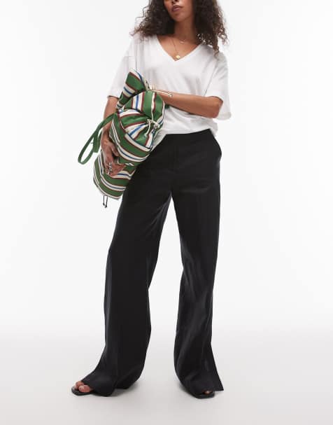 & Other Stories - Broek met linnenlook en wijde pijpen en plooien in zwart - view 1