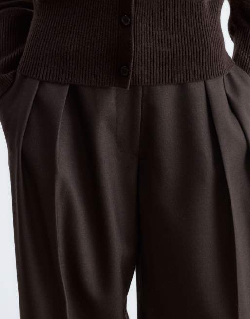 & Other Stories broek met veel wol in donker chocoladebruin, 3 van 4