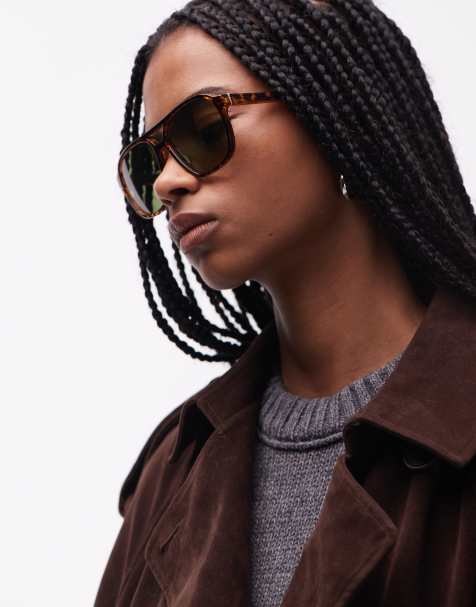 & Other Stories brown tortoise shell retro aviator sunglasses in dark green