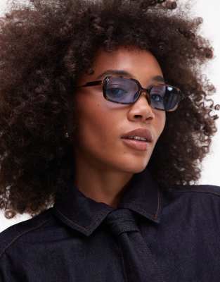 & Other Stories & Other Stories brown tortoise shell square sunglasses with blue tinted lenses