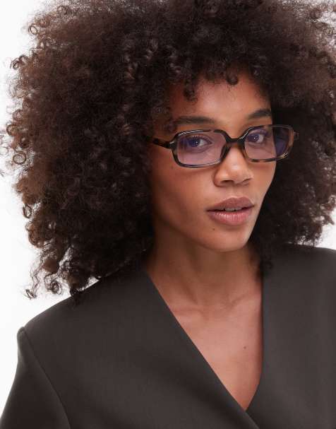 & Other Stories brown tortoise shell square sunglasses with clear tinted lenses - view 1