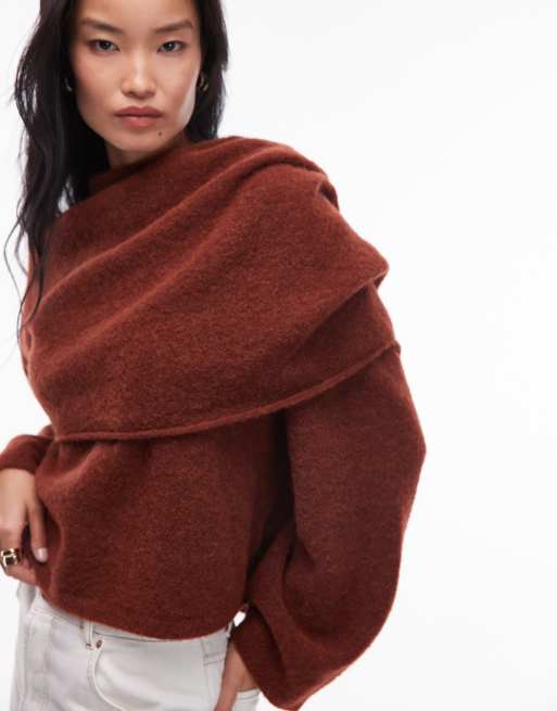 & Other Stories - Brun sweater med drapering og indpakket design i alpakauld, 3 af 4
