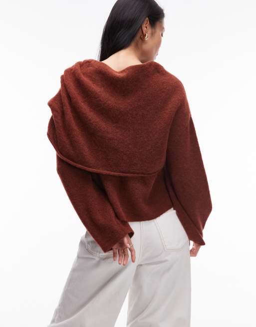 & Other Stories - Brun sweater med drapering og indpakket design i alpakauld, 4 af 4