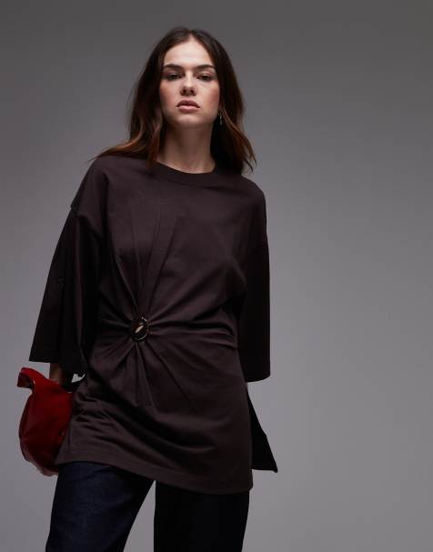 & Other Stories – Brun topp i jersey och oversize med asymmetriskt, guldfärgat, spänne - view 1