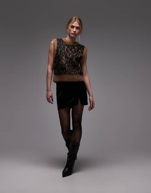 & Other Stories brushed hairy mohair merino wool blend knitted vest in brown leopard print, 3 of 4