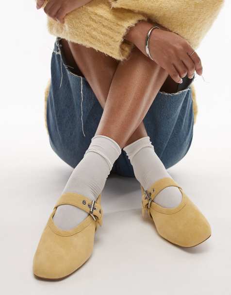 & Other Stories buckle strap ballet flats in buttermilk yellow suede - view 1