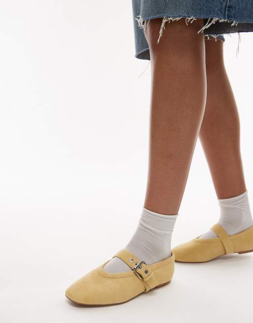 & Other Stories buckle strap ballet flats in buttermilk yellow suede, 2 of 4