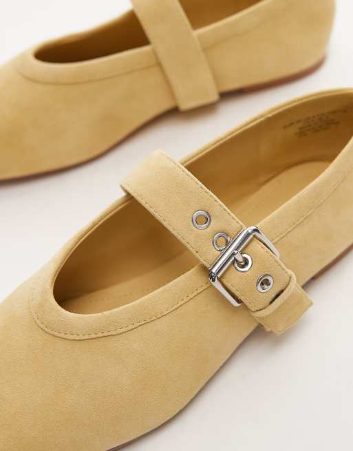 & Other Stories buckle strap ballet flats in buttermilk yellow suede, 4 of 4