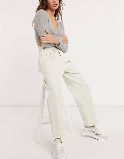  & Other Stories buckle waist straight leg trousers in ecru 