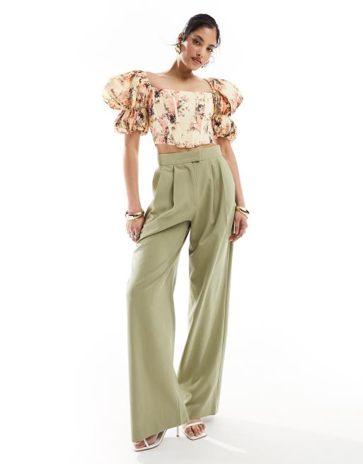 & Other Stories - Bustier top met korset-detail, pofmouwen en fijne bloemenprint in roze