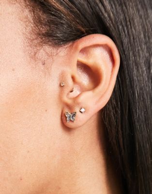 & Other Stories butterfly stud earrings in gold - ASOS Price Checker