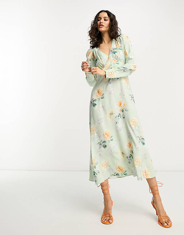 & Other Stories - button detail midi dress in green floral