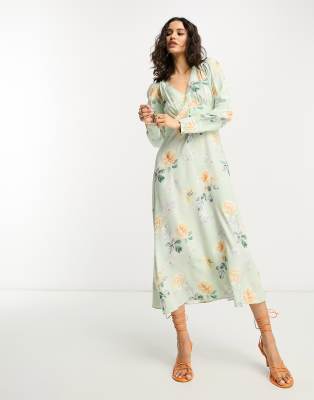 & other stories button detail midi dress in green floral