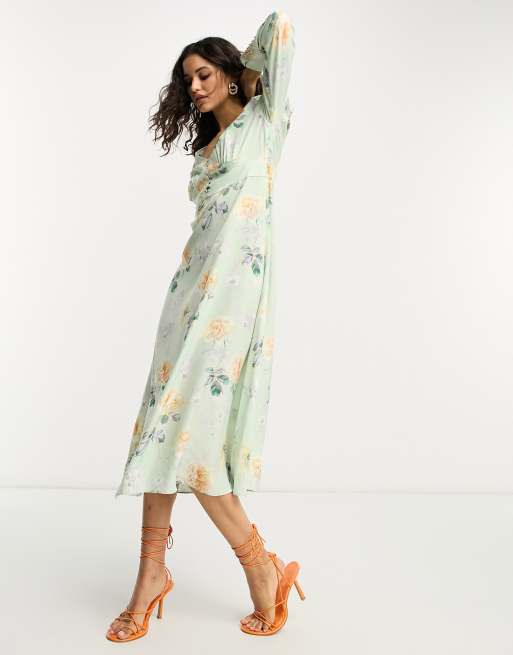 Green floral best sale button up dress