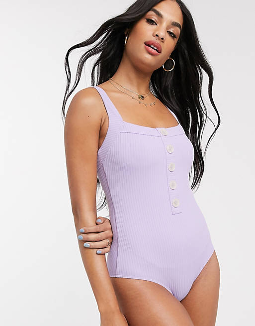 & Other Stories button detail swimsuit in lilac