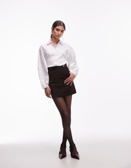 & Other Stories button detail velvet mini skirt in dark brown, 2 of 5