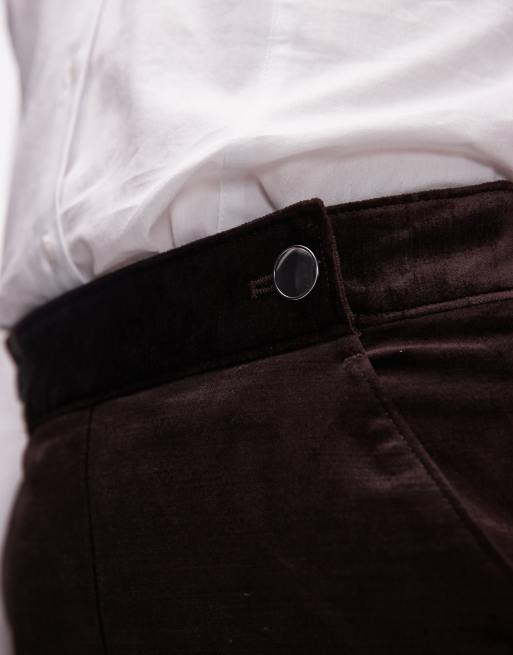 & Other Stories button detail velvet mini skirt in dark brown, 3 of 5