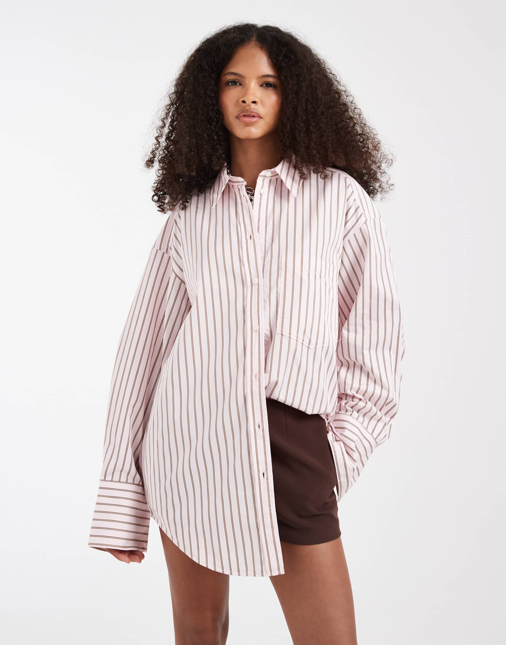 & other stories button down shirt in pink stripes