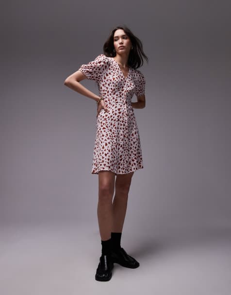 & Other Stories button through mini dress in red and pink hearts print - view 1