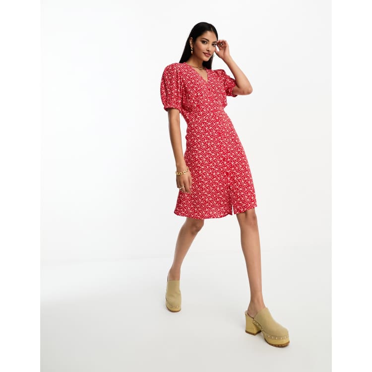 Other Stories button through mini dress in red floral ASOS