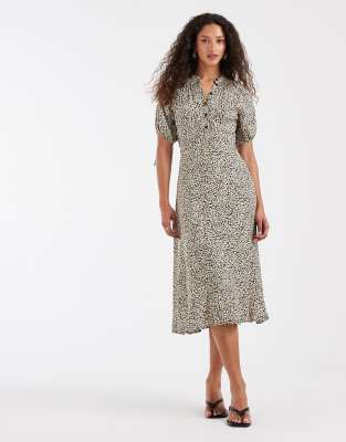 floral button up midi dress The Green Lapel Button Up Floral Midi Dress