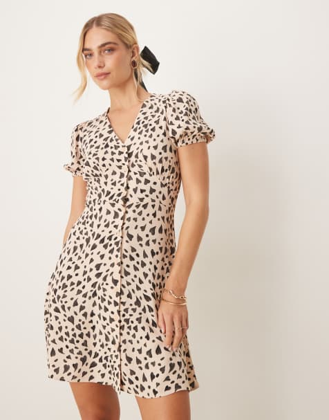 & Other Stories button up mini dress in black and beige hearts print - view 1