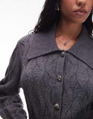 & Other Stories Cable Knit Cardigan With Collar And Button Front In Gray