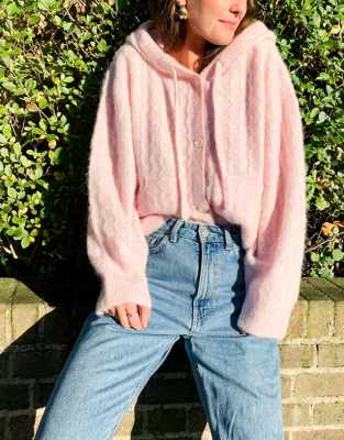 pink hooded cardigan
