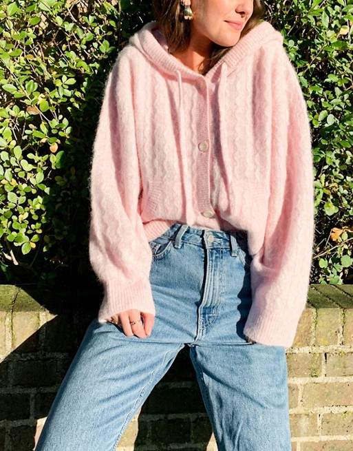 & Other Stories cable knit hooded cardigan in pink