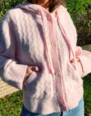 pink hooded cardigan