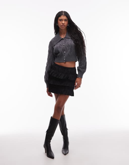 & Other Stories cable knitted cardigan with collar and button front in grey, 3 of 4