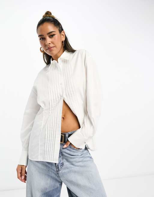 & Other Stories - Camicia aderente da smoking bianca con pieghe frontali e racconta sul retro
