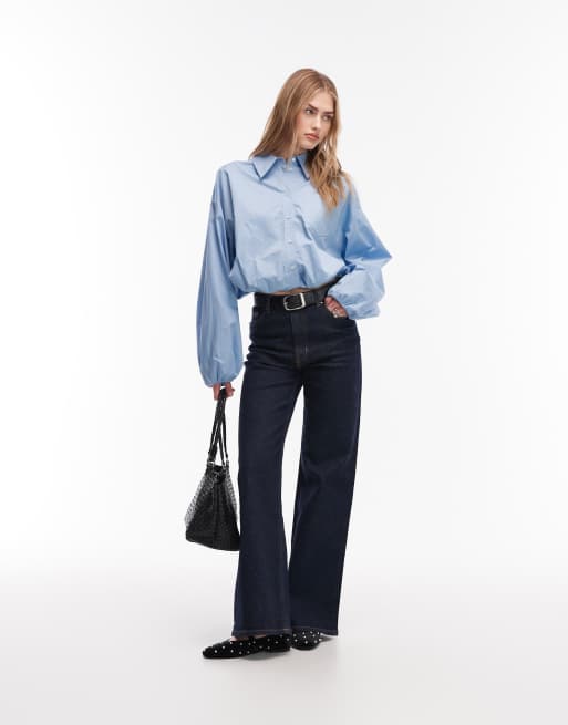 & Other Stories - Camicia blu con colletto e coulisse in vita elasticizzata sul davanti, 2 di 4