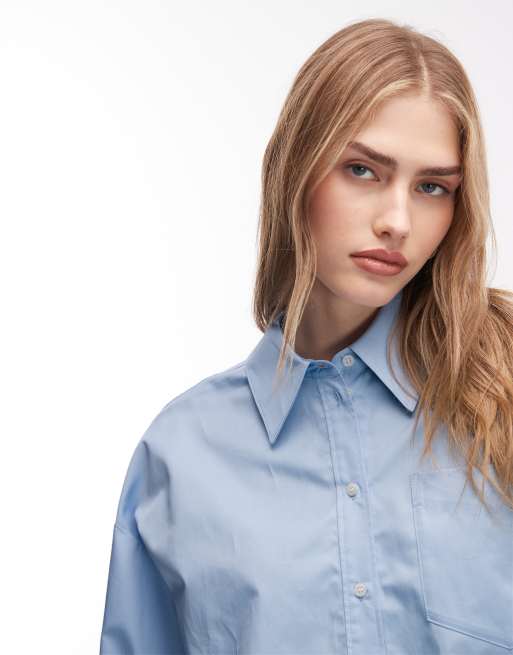 & Other Stories - Camicia blu con colletto e coulisse in vita elasticizzata sul davanti, 4 di 4
