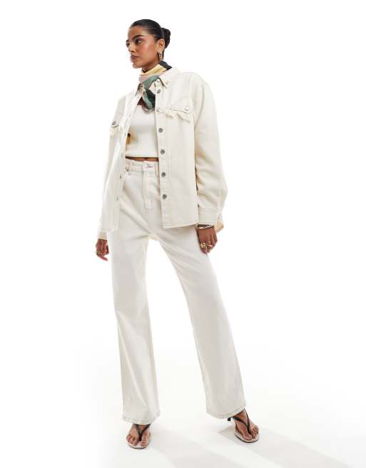 & Other Stories - Camicia di jeans stile western con frange bianco sporco, 3 di 4