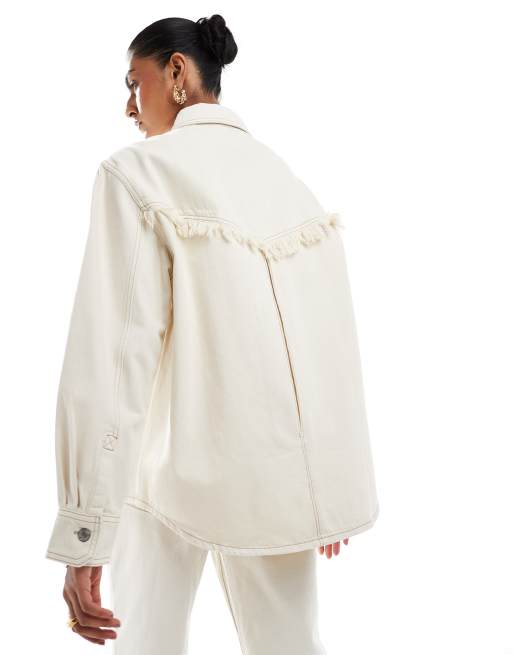 & Other Stories - Camicia di jeans stile western con frange bianco sporco, 4 di 4