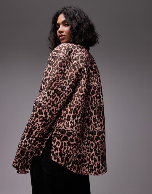 Camicia Donna In Velluto A Coste Con Stampa Leopardata - Oversize, Maniche Lunghe, Tasche, Per Autunno/Inverno