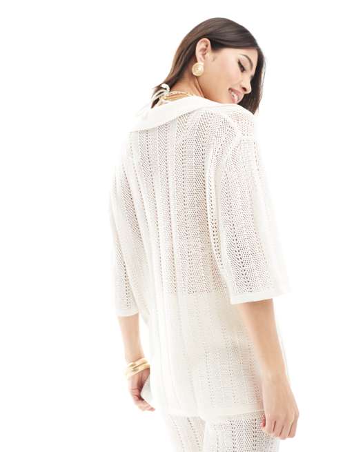 & Other Stories - Camicia in maglia all'uncinetto bianca in coordinato