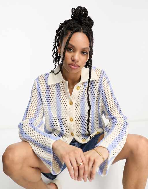 & Other Stories - Camicia in maglia bianca e blu a righe