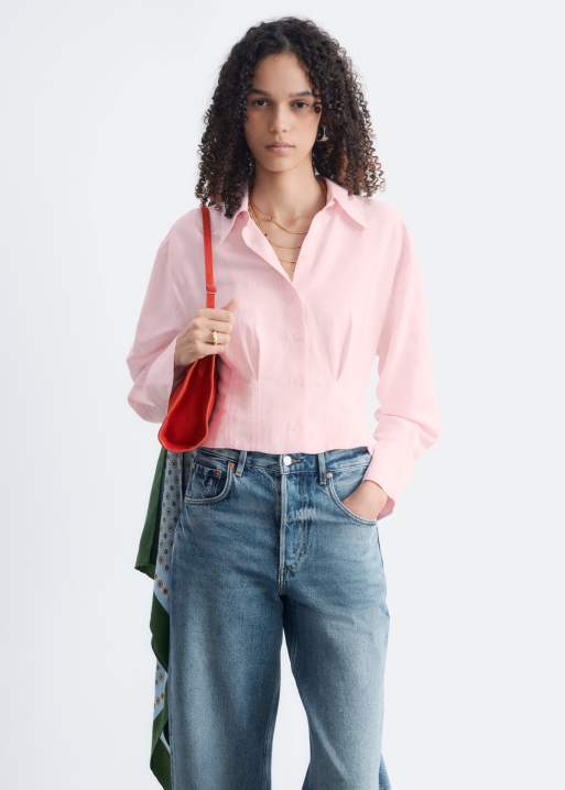 & Other Stories camicia in puro cotone con dettaglio stringivita rosa chiaro