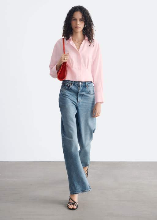 & Other Stories camicia in puro cotone con dettaglio stringivita rosa chiaro, 4 di 4
