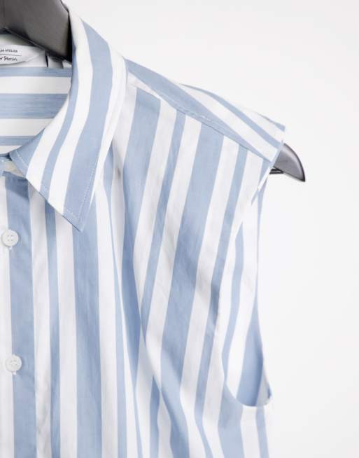& Other Stories - Camicia senza maniche con spalline imbottite in cotone blu a righe - MULTI, 4 di 4