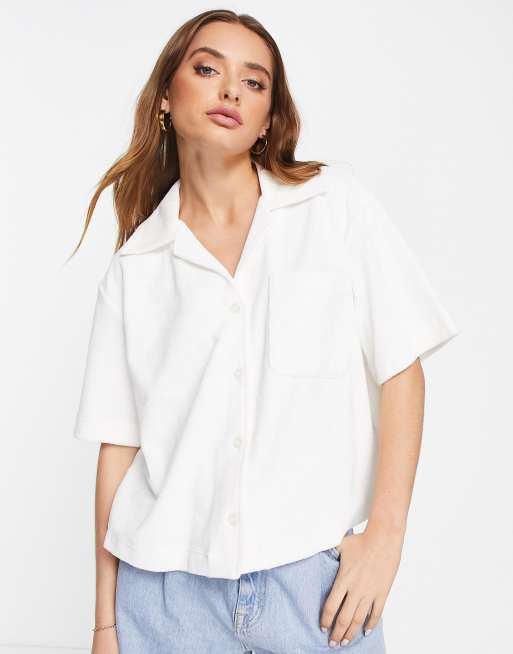 & Other Stories - Camicia squadrata in spugna di cotone bianca - WHITE