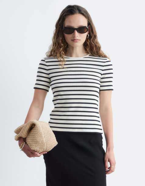 & Other Stories - camiseta slim de canalé supersuave con rayas negras - view 1