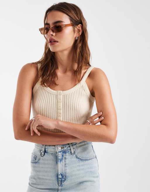 & Other Stories - Canotta taglio lungo beige a coste con bottoni