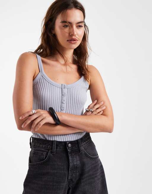 & Other Stories - Canotta taglio lungo grigio chiaro a coste con bottoni 