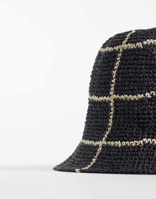 & Other Stories - Cappello da pescatore in pura paglia nero a quadri, 2 di 3